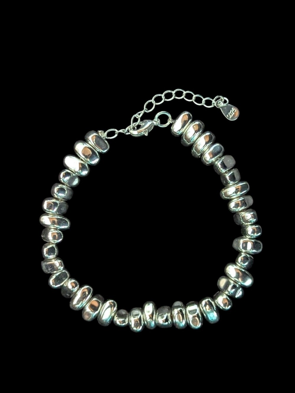 Solid Sterling Silver 925 Beaded Bracelet Adjustable Luxury Minimalist Statement - Picture 6 of 6